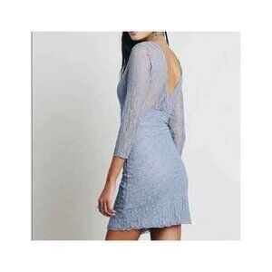 Free people when in Rome slip Dress Deep V Neck Sheer Long Sleeve Lined Soft Med